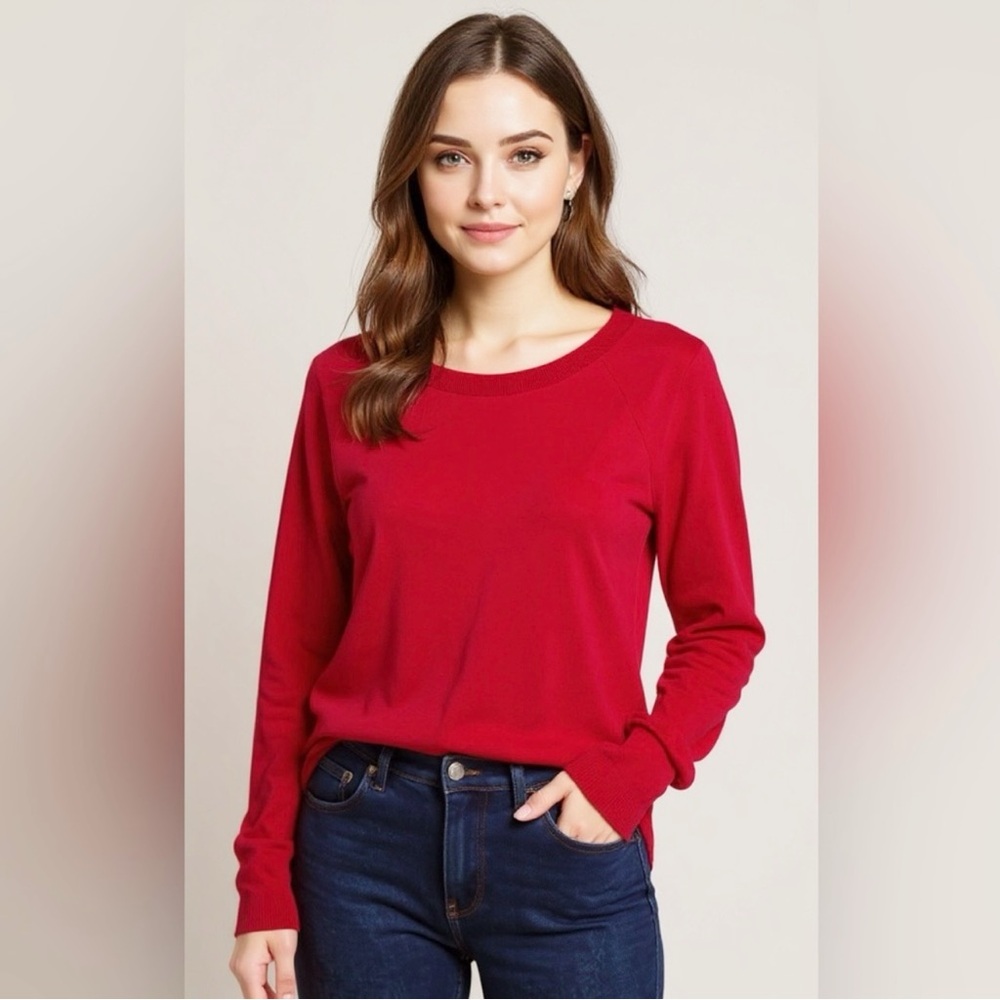 Belle France Cashmere Cherry Red Sweater Womens Size Large Cozy Soft Pullover